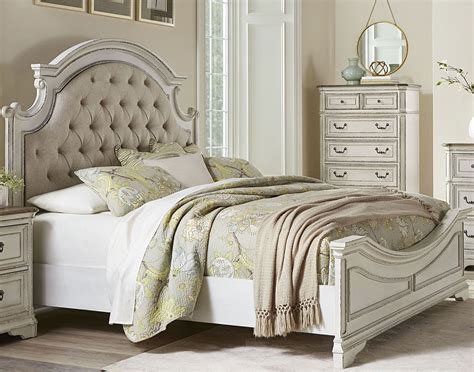 Stevenson Manor Distressed White King Upholstered Panel Bed from Standard Furniture | Coleman ...