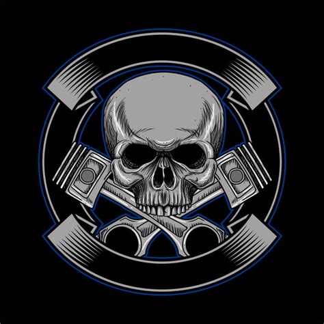 Biker Skull Classic Motorcycle Club Badge Biker Skull With Pistons ...