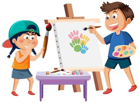 Premium Vector | Children painting on canvas