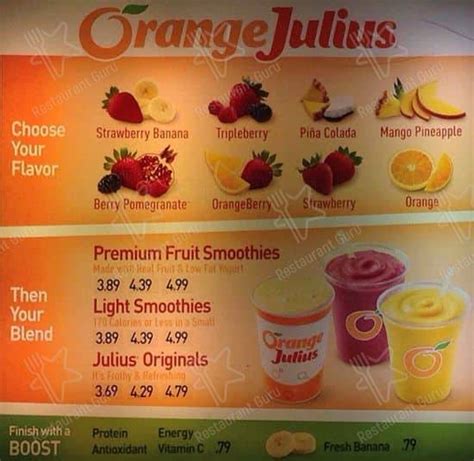 Menu at Orange Julius fast food, Westminster, W 88th Ave Unit 10