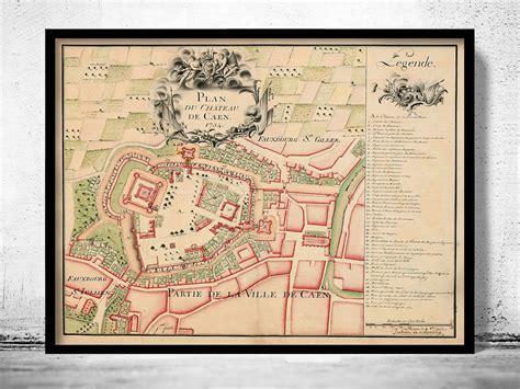 Old Map of Caen France 1754 Vintage Map Wall Map Print - VINTAGE MAPS AND PRINTS