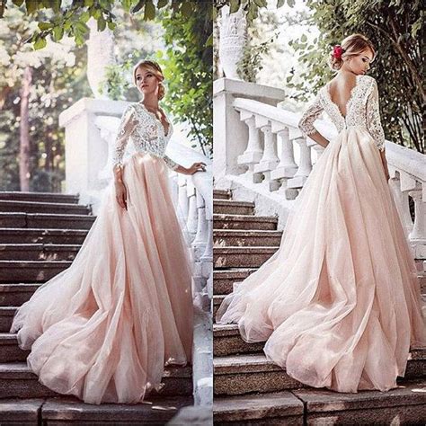 Pink Wedding Dress, Tulle Wedding Dress, Long Sleeves Wedding Gown ...