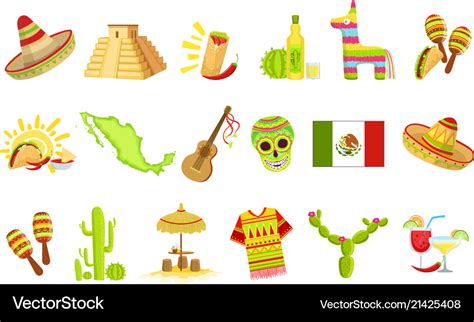 Mexican culture symbols set Royalty Free Vector Image