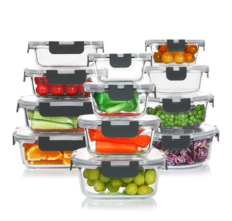 KOMUEE 12-Piece Glass Food Storage Containers Set,Glass Meal Prep Containers Set with Lids ...