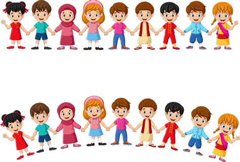 Cartoon group of multiethnic children holding hands 8916495 Vector Art at Vecteezy