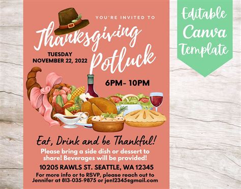 Thanksgiving Potluck, Potluck Dinner, Delicious Thanksgiving, Invitation Flyer, Invitations ...