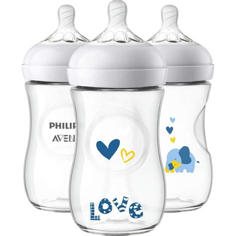 Philips Avent Natural Baby Bottle With Blue Elephant Design, 9oz, 3pk ...