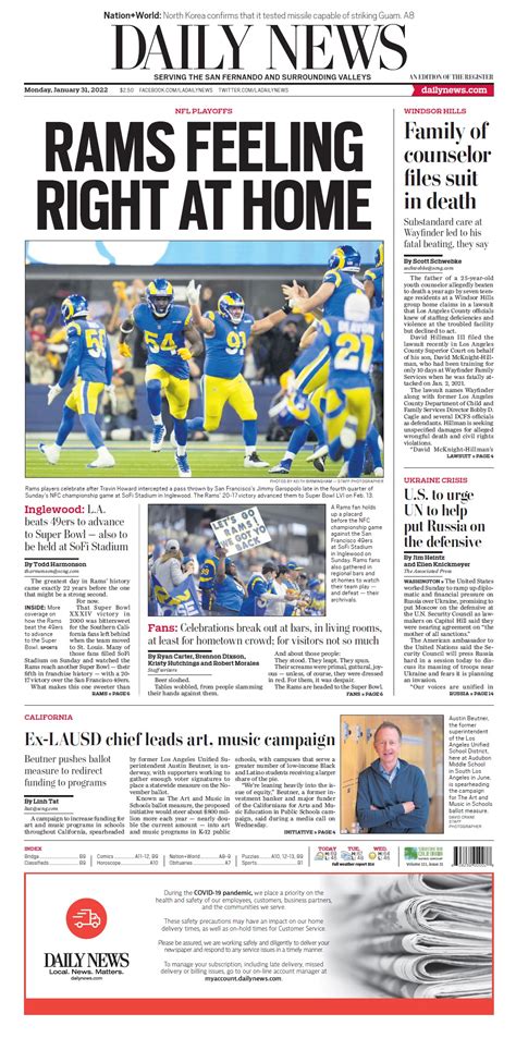 Rams are going to the Super Bowl: Download Monday’s LA Daily News ...