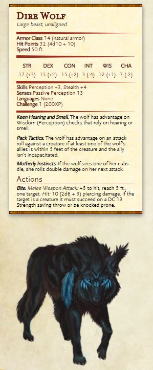 5E Wolf Stats - The wolf has advantage on attack rolls against a creature if at least one of the ...