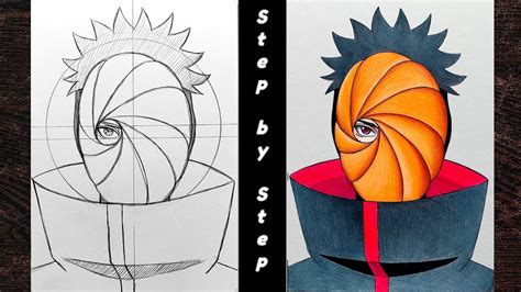 How To draw"Obito Uchiha" with mask step by step(Tutorial)for beginners||Naruto: Shippuden - YouTube