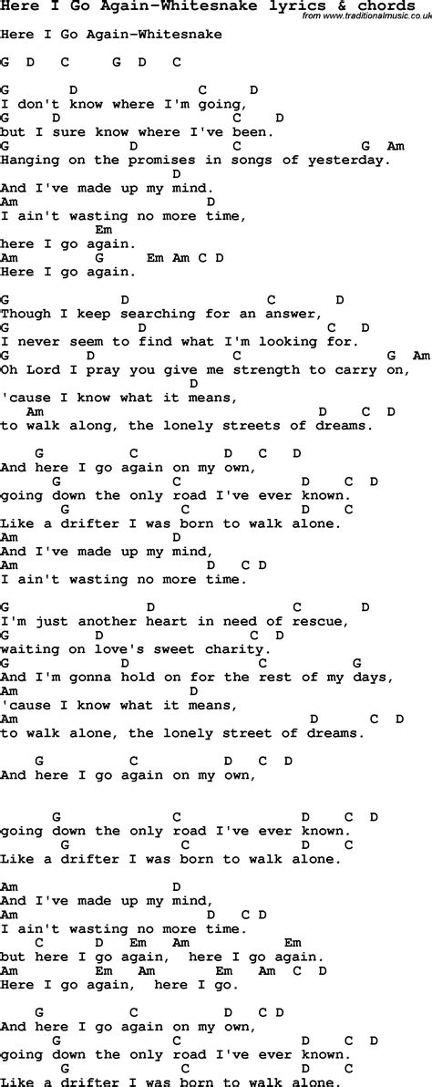 Love Song Lyrics for:Here I Go Again-Whitesnake with chords.