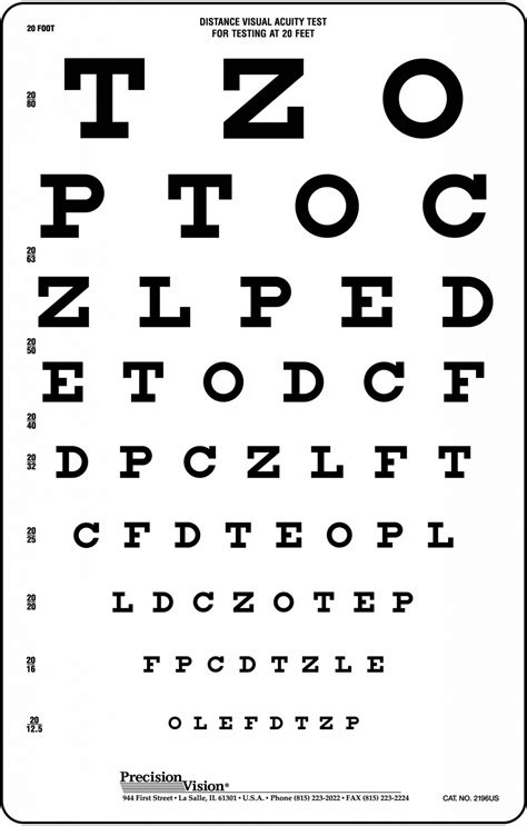 Snellen Translucent Distance Vision Testing Chart - Precision Vision