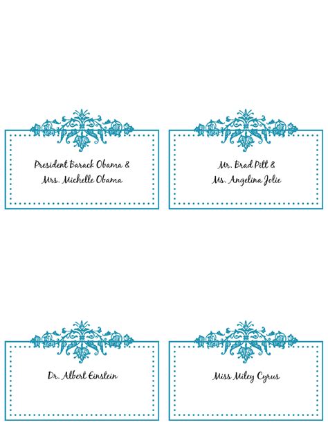 Folded Free Place Card Template 6 Per Sheet