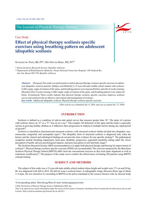 (PDF) Effect of physical therapy scoliosis specific exercises using breathing pattern on ...