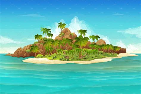 Tropical island, beach, vector | Tropical illustration, Tropical ...