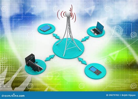 Signal Tower with Networking Stock Illustration - Illustration of radio ...