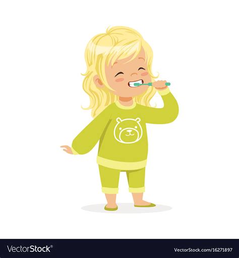 Beautiful cartoon blonde girl in a green pajamas Vector Image