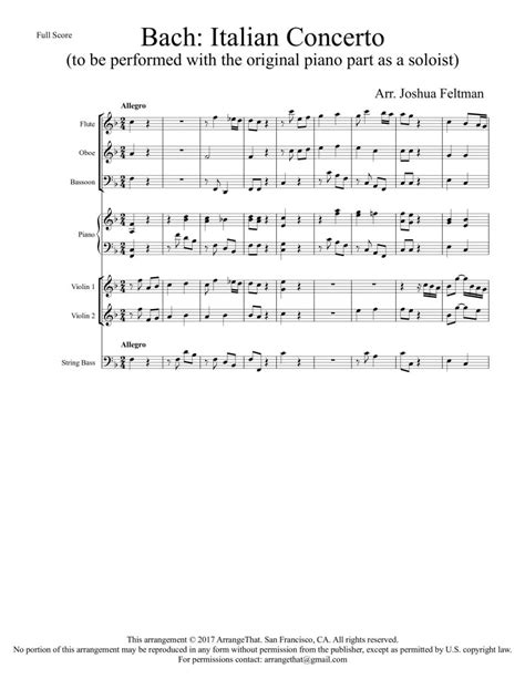 Bach Italian Concerto | Sheet Music Arrangement | ArrangeThat