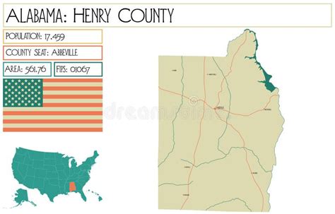 Map of Henry County in Alabama, USA. Stock Vector - Illustration of ...