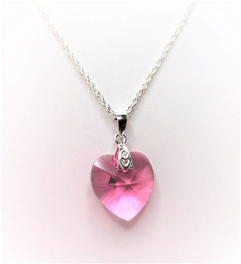 Pink Heart Pendant in Sterling Silver Swarovski Crystal Pink