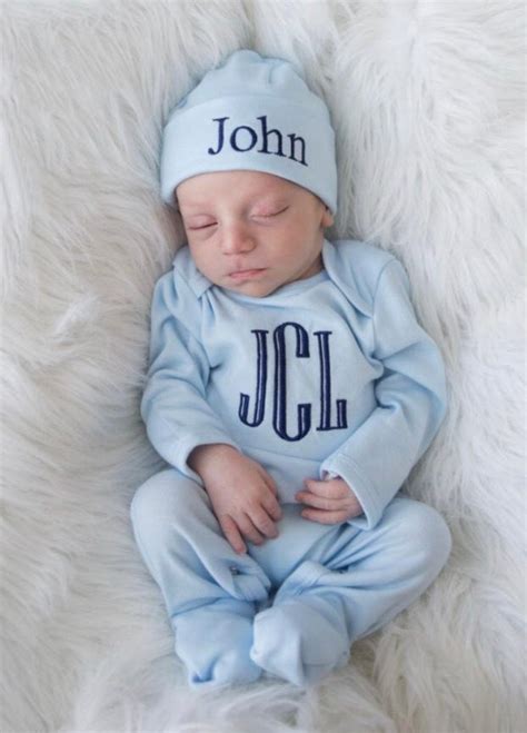 Boys Monogrammed Newborn Hospital Outfit