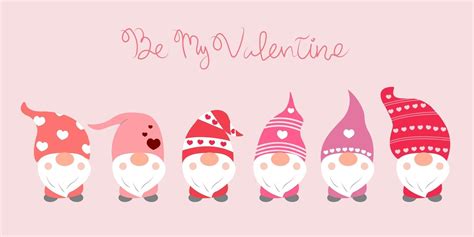 Valentine's day background with cute gnomes and 'Be My Valentine' hand ...