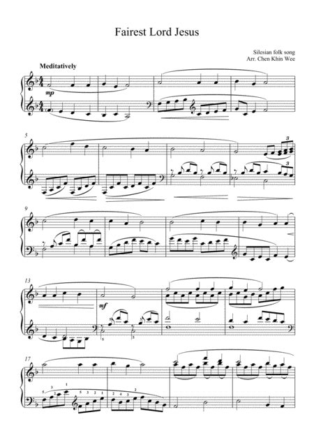 Fairest Lord Jesus (piano solo) (arr. Chen Khin Wee) by Silesian Folk Song Sheet Music for Piano ...