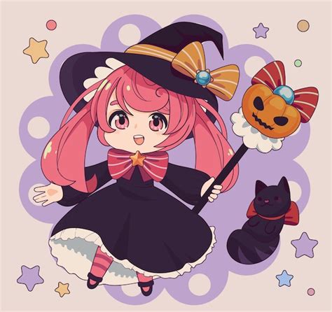 Premium Vector | Anime chibi witch