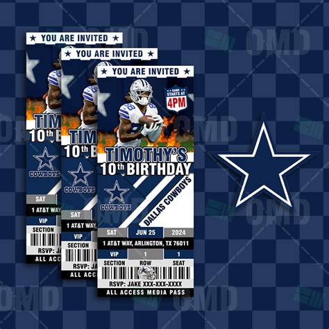 Dallas Cowboys Ticket Style Sports Party Invites – Sports Invites