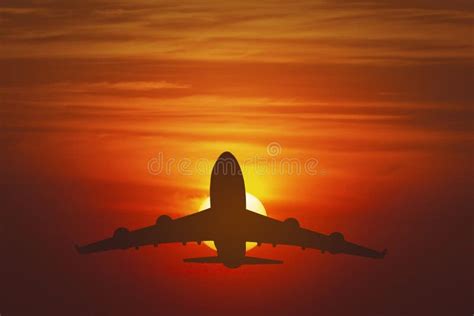 Silhouette Airplane at Sunset Stock Image - Image of sunshine ...