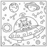 Coloring Page Outline Of A Cartoon Flying Saucer With alien In space  sketch template