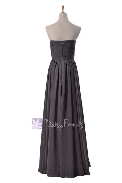 Slate Gray Chiffon Unique Bridesmaid Dress Floor Length Formal Evening Dress W/Inserted V-Neck ...