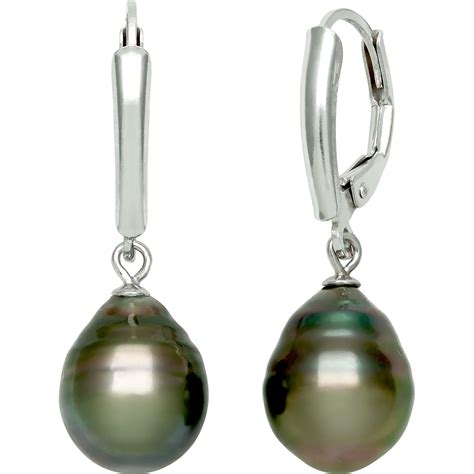 Sterling Silver Drop Tahitian Black Pearl Earrings | Gemstone Earrings ...