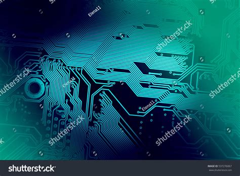 circuit board in emerald green and blue colors. top view. technology it conceptual background. # ...