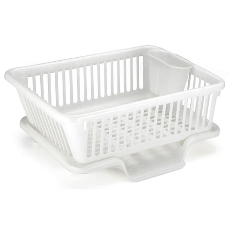 Basicwise 17.5 in. W x 12.5 in. D x 7.5 in. H Plastic Dish Rack with Drain Board and Utensil Cup ...