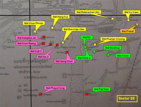 History of Ayutthaya - Temples & Ruins - Map Ayutthaya South East