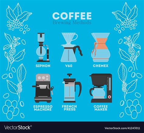 Six coffee brewing methods Royalty Free Vector Image