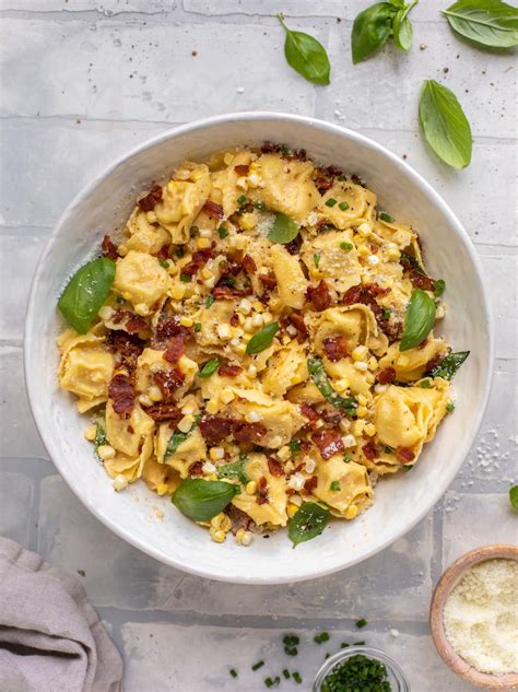 Tortellini Carbonara - Summer Tortellini Carbonara with Corn & Basil