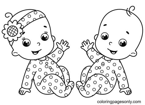 Two Cute Babies Coloring Page - Free Printable Coloring Pages