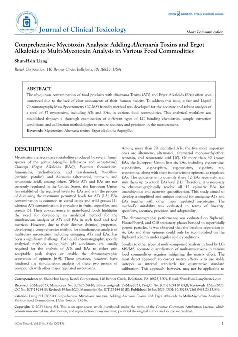 (PDF) Comprehensive Mycotoxin Analysis: Adding Alternaria Toxins and Ergot Alkaloids to Multi ...