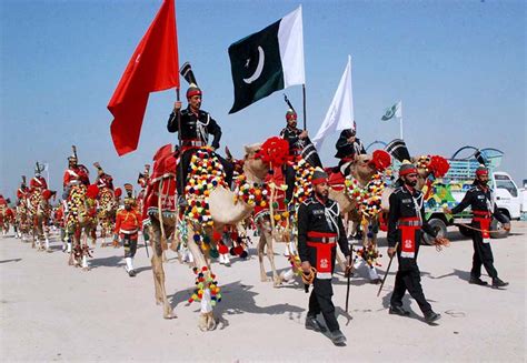 Rangers Cholistan Camel band presenting their skills at a ceremony held in connection with 19th ...