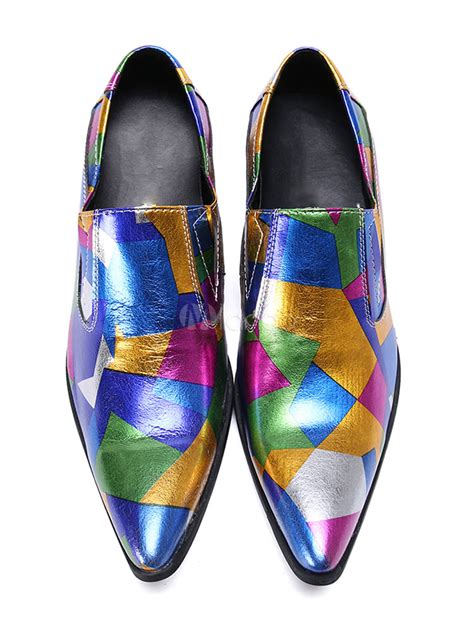 Men Dress Shoes Leather Cowhide Quilted Multi Color Pointed Toe Slip On ...