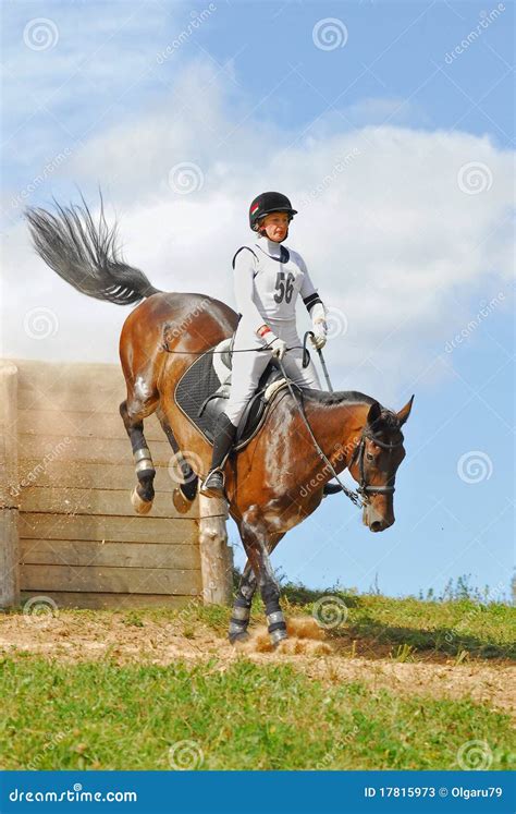 Cross-Country, Woman Horseback on Jumping Horse Editorial Stock Photo - Image of rider, bank ...