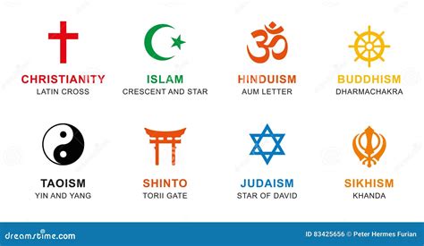 World Religion Symbols Colored with English Labeling Stock Vector ...