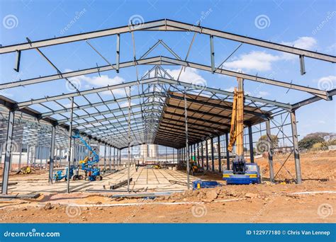 New Factory Steel Structure Construction Stock Photo - Image of cranes ...