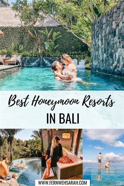 the best honeymoon resort in bali with pictures of people swimming and ...