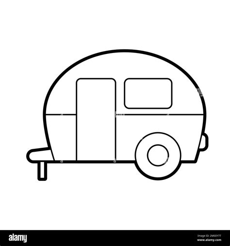 Vector Illustration of a vintage camper. Icon style with black outline ...