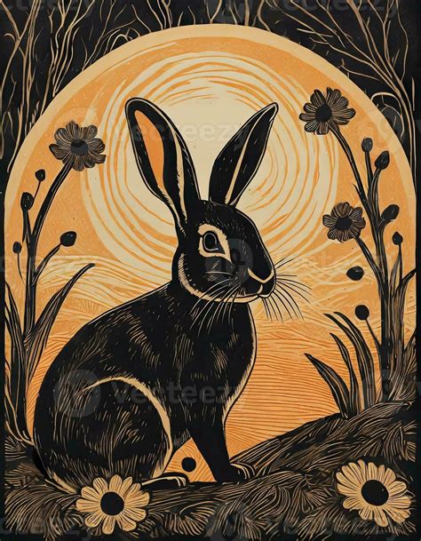 AI generated Art life of rabbit in nature, block print style 35788485 Stock Photo at Vecteezy