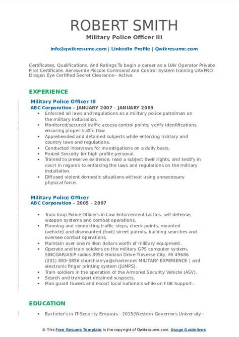 Military Police Officer Resume Samples | QwikResume