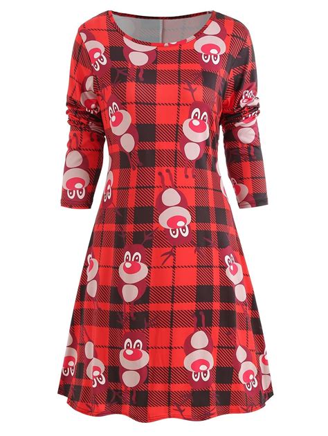 Christmas Plaid Print Long Sleeve Dress | Long sleeve print dress, Long sleeve dress, Dresses